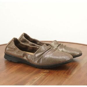 Clarks Collection Women Jenette Ruby Slip On Ruched Flats Sz 8 M Pewter Metallic